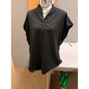Niaa Hine ‎ Black Band Collar V Neck Scrub Top Cap Sleeve Tunic Top Women  XXL